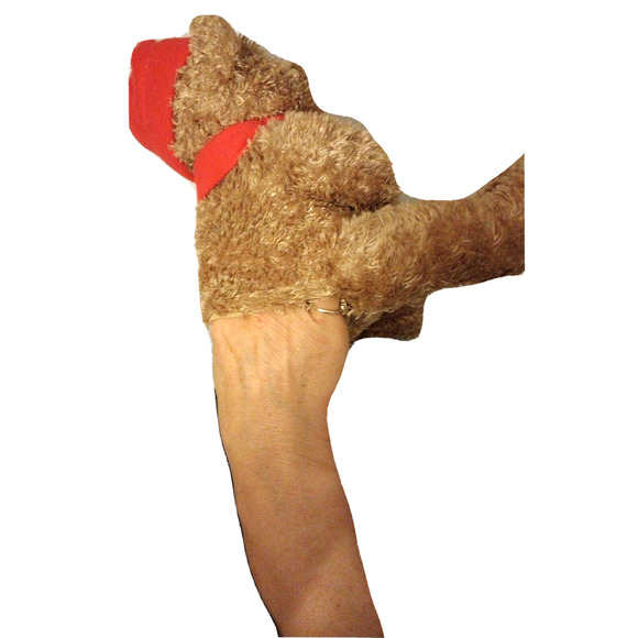 Vintage Hand Puppet Teddy Bear Realistic Plush Christmas Toy w Knit Hat & Scarf - Picture 4 of 12